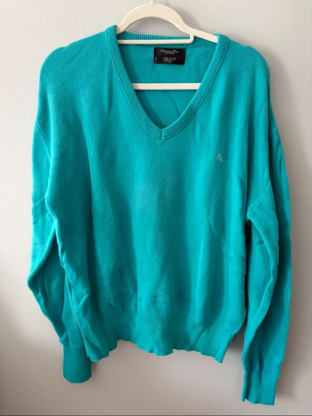 Dior Bright Teal V-Neck Women's Sweater